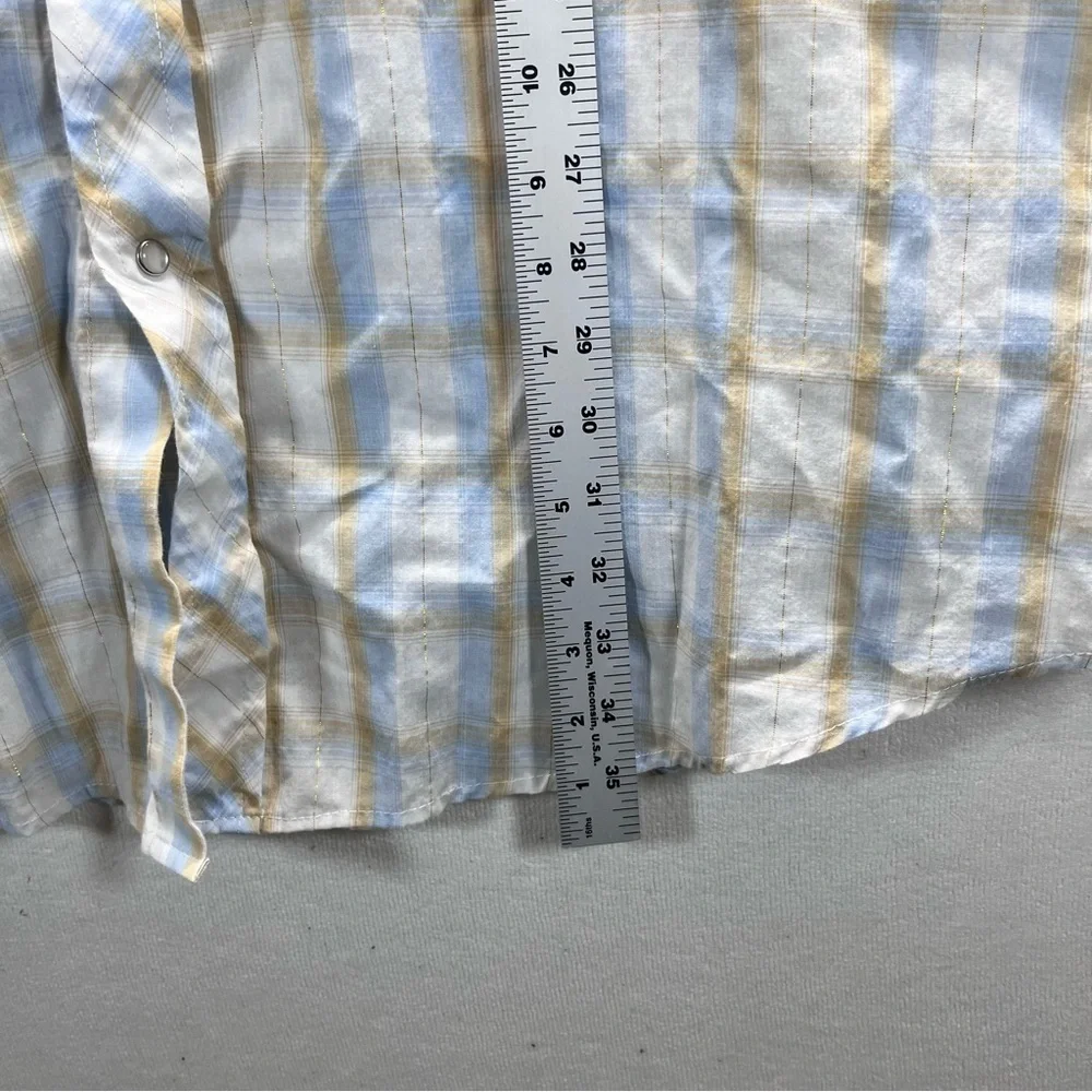 Roper Western Cowboy Button Down Shirt Mens 3XL Tan Blue Plaid Shimmer 2744 - Picture 6 of 8